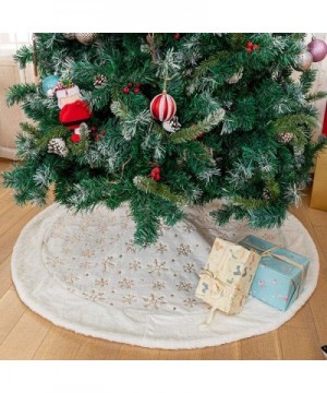 Home White Fur Christmas Tree Skirt Snowflakes 122cm Large Snowy Plush Christmas Tree Skirts Decorations for Christmas New Ye...