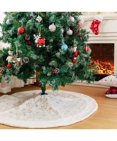Home White Fur Christmas Tree Skirt Snowflakes 122cm Large Snowy Plush Christmas Tree Skirts Decorations for Christmas New Ye...
