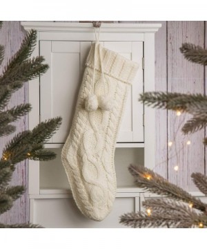 Xmas Stockings Rustic Knitted Stocking White Christmas Stockings with Pom Pom 24 Inches Height Hanging Stocking for Christmas...