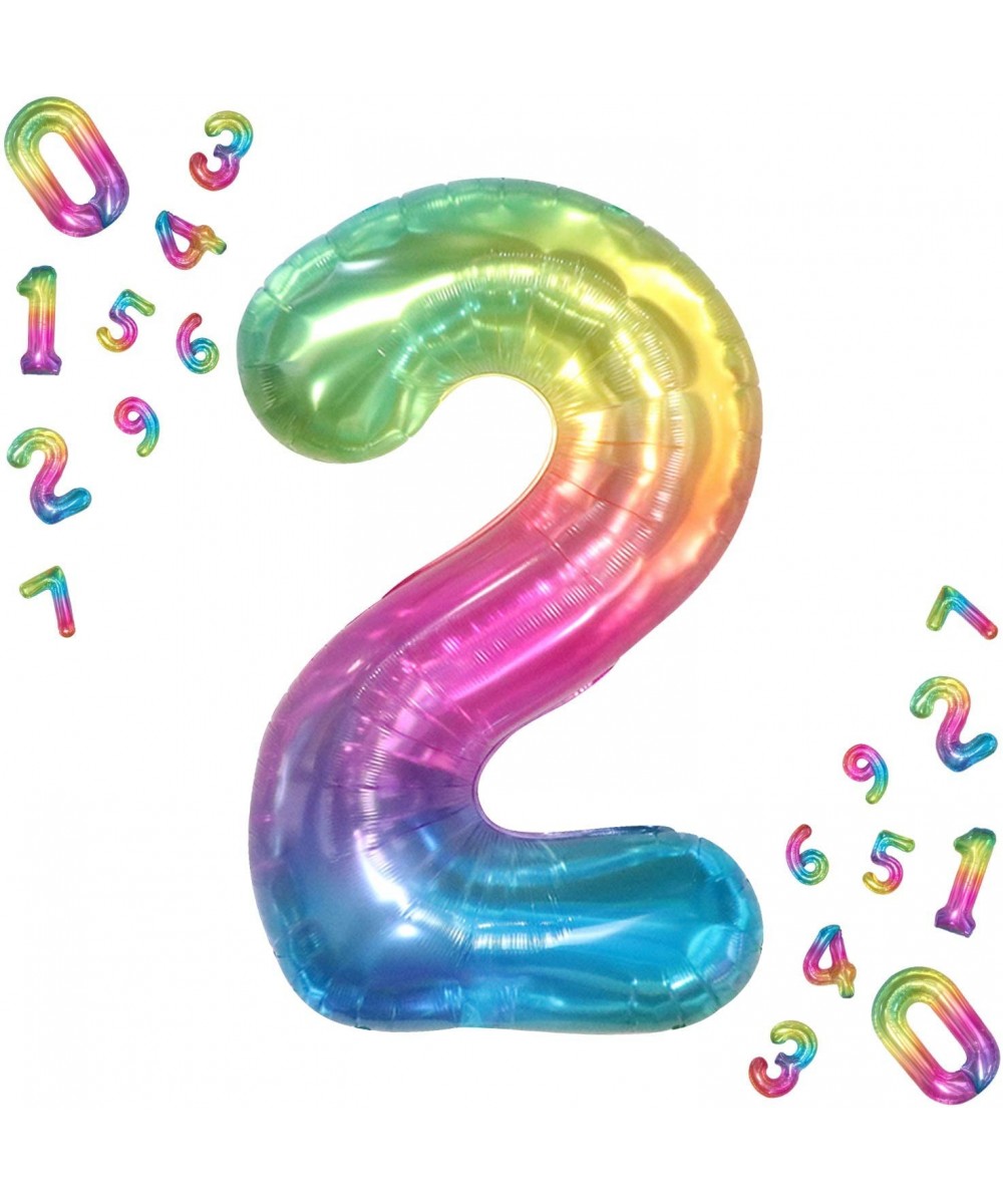Giant Rainbow Jelly Number 2 Balloons - Large- 40 Inch- Colorful Gradient 2nd Birthday Balloons - 2nd Birthday Decorations fo...