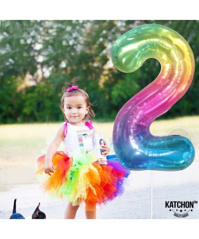 Giant Rainbow Jelly Number 2 Balloons - Large- 40 Inch- Colorful Gradient 2nd Birthday Balloons - 2nd Birthday Decorations fo...