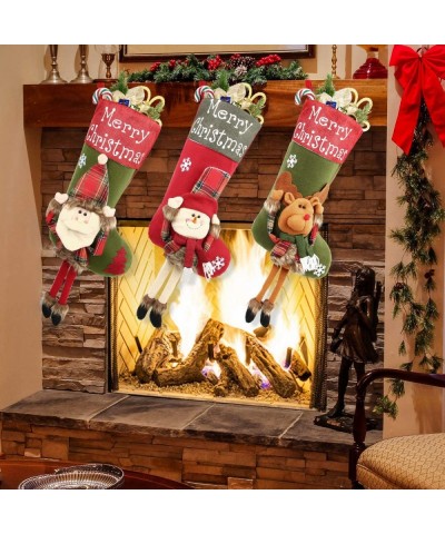 Christmas Stockings- Big Xmas Stockings Decoration - 18" Santa Snowman Reindeer Stocking for Home Decor Set of 3 - Red - C118...