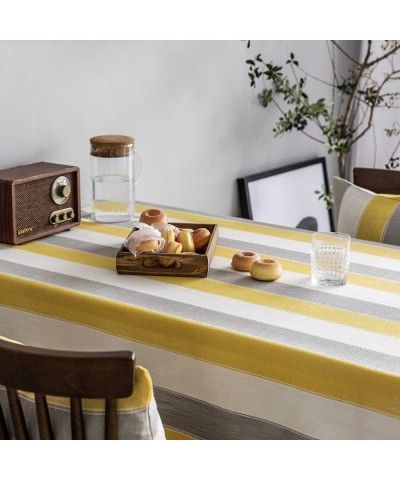 Yellow Tablecloth Waterproof Striped Farmhouse Colorful Table Covers for Party Kitchen Indoor Outdoor- 52x72 inch- Yellow Whi...