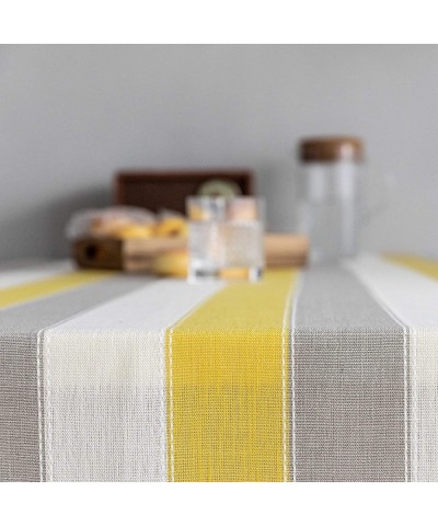 Yellow Tablecloth Waterproof Striped Farmhouse Colorful Table Covers for Party Kitchen Indoor Outdoor- 52x72 inch- Yellow Whi...