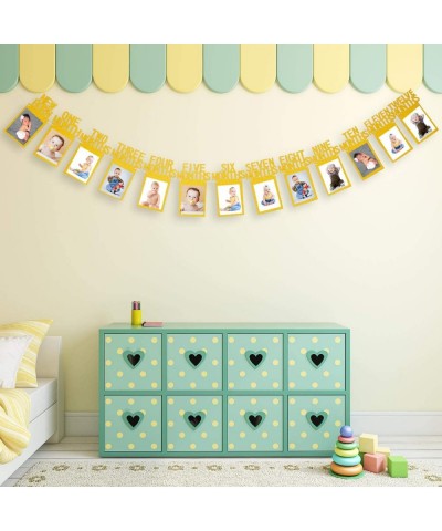 Newborn to 12 Month Baby Photo Banner 1st Birthday Bunting Garland First Birthday Party Decor- Great Baby Shower (Gold) - Gol...