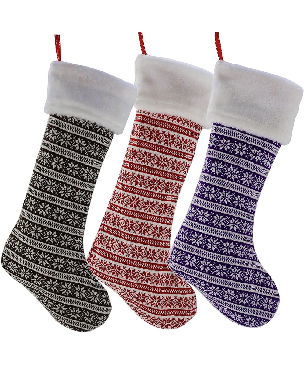 Set of 3 Knitted Christmas Stockings Xmas Holiday Party Season Decor Warm Gifts for Toddler Kids Family Extra Long- 19Inch - ...