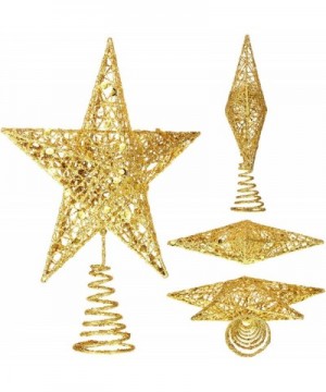 2 Pieces Metal Glittered Christmas Tree Topper Star Treetop Hollow Wire Star Topper for Christmas Tree Ornament- 2 Sizes (Gol...