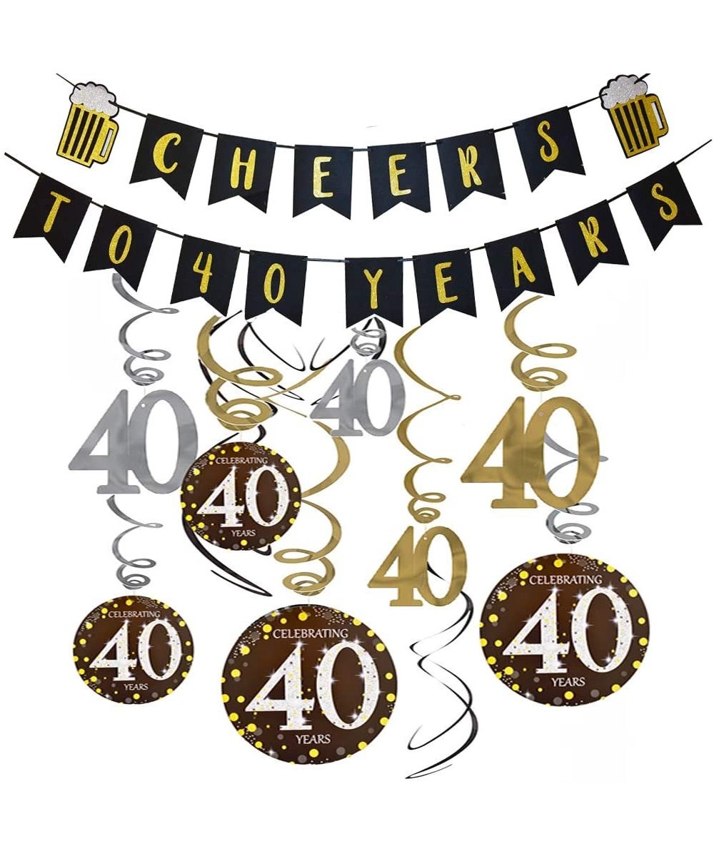 40th Birthday Decorations Kit Cheers to 40 Years Banner Swallowtail Bunting Garland Sparkling Celebration 40 Hanging Swirls- ...