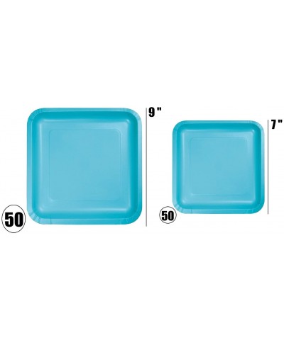 100 Count Square Teal Paper Plates - 50~9" Dinner Paper Plates - 50~7" Dessert Paper Plates - Teal Party Theme - C4194DW4K56 ...