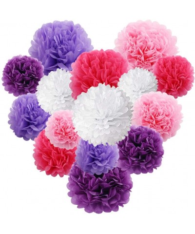 15 Packs Paper Flowers Pom Poms Decorations Purple Pink White Tissue Paper Flowers Balls Set for Birthday Wedding Bridal Show...