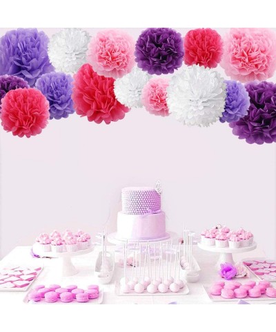 15 Packs Paper Flowers Pom Poms Decorations Purple Pink White Tissue Paper Flowers Balls Set for Birthday Wedding Bridal Show...