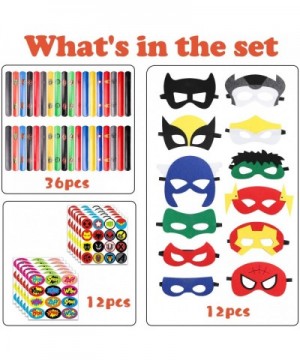 60 Packs Superhero Party Favors - 36 Pcs Superhero Slap Bracelets- 12 Pcs Felt Masks- 12 Sheets of Stickers- Avengers Superhe...