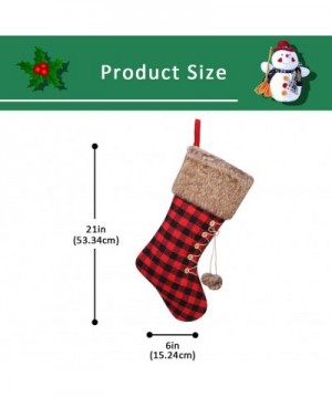Christmas Stocking Home Decorations Gifts 21in- Red Black Grid Pattern Xmas Present Socks Plush Faux Fur Cuff - Black Red Pla...