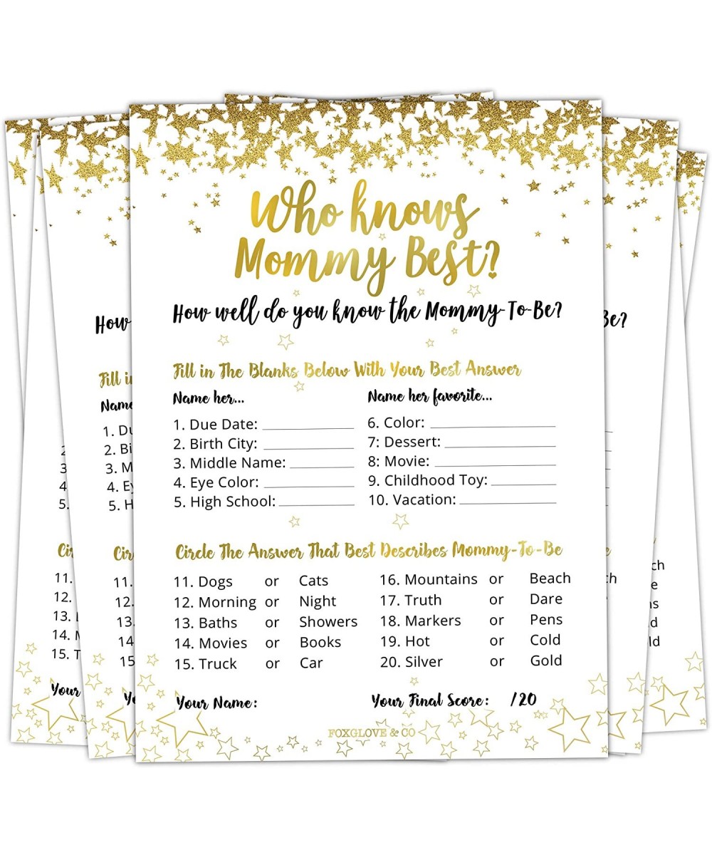 30 Who Knows Mommy Best Baby Shower Game - Gold Baby Shower Games to Play for Girls- Boys- Coed Shower- Party and Baby Sprink...