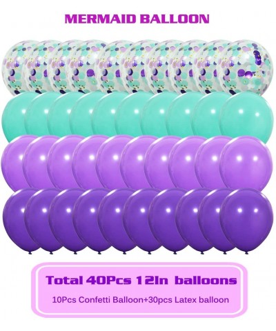 Mermaid Balloons 40 Pack- 12 Inch Light Dark Purple Seafoam Blue Latex Balloons with Confetti Balloon for Mermaid Party Decor...