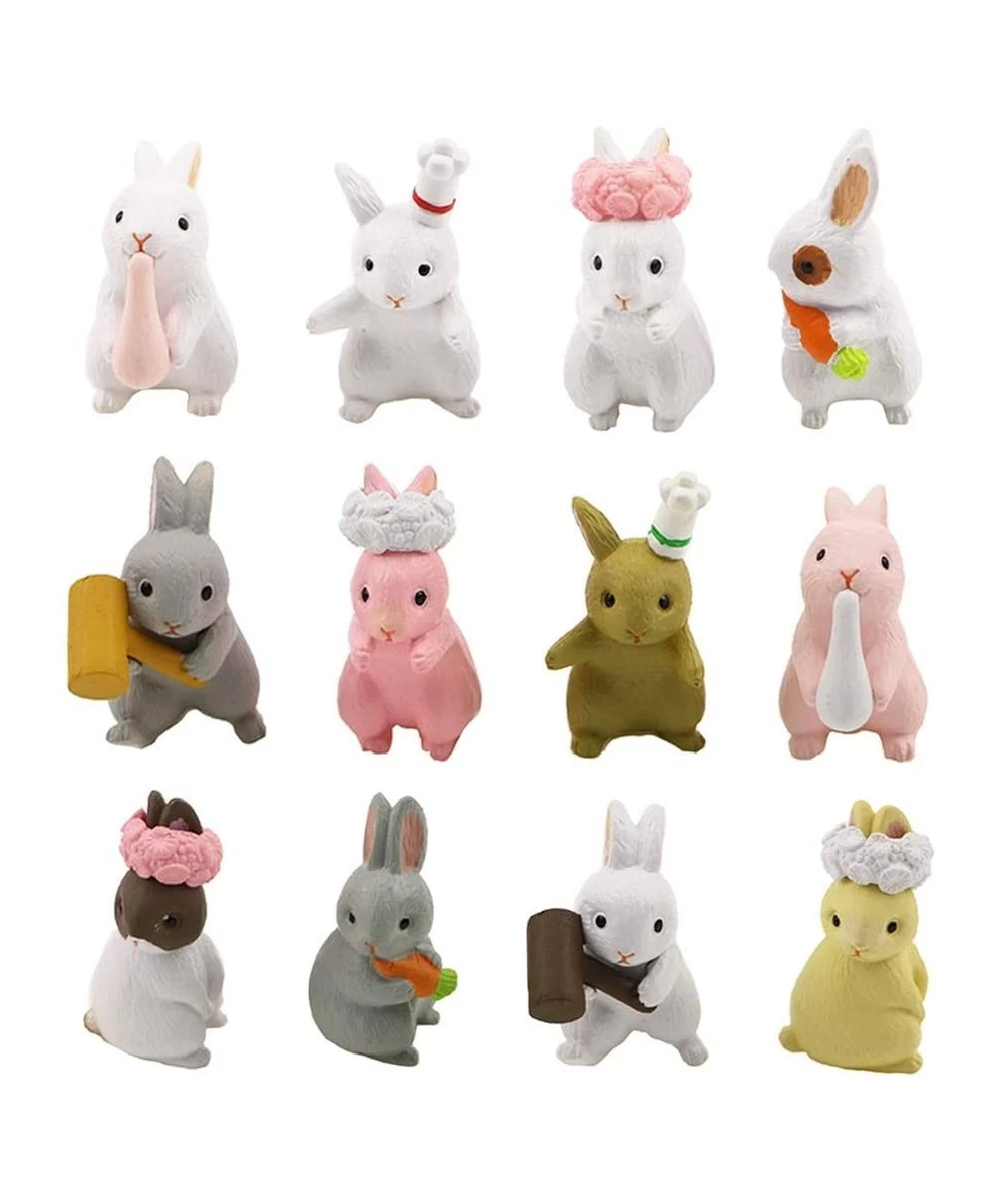 12 Pcs Rabbit Figures for Kids- Animal Toys Set Cake Toppers- Rabbit Fairy Garden Miniature Figurines Collection Playset for ...