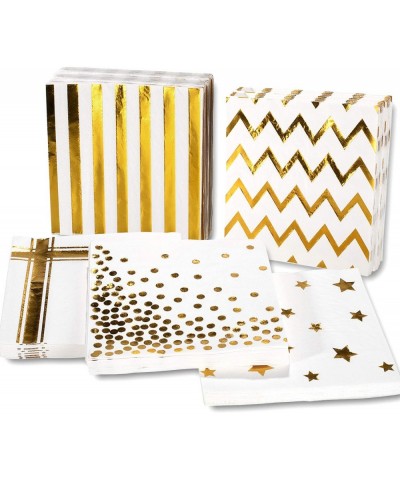 100 Pack Gold Foil Tissue- Cocktail Napkins- 3-ply- 6.5" x 6.5" Disposable Paper Beverage Napkins For Home- Kitchen- Wedding-...