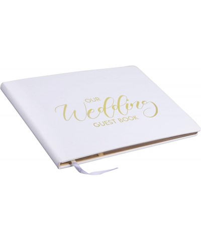 Wedding Guest Book- Black or White Wedding Guest Book- Leather Bound Guest Book with Gold Foil Writing- Blank Unlined Pages P...
