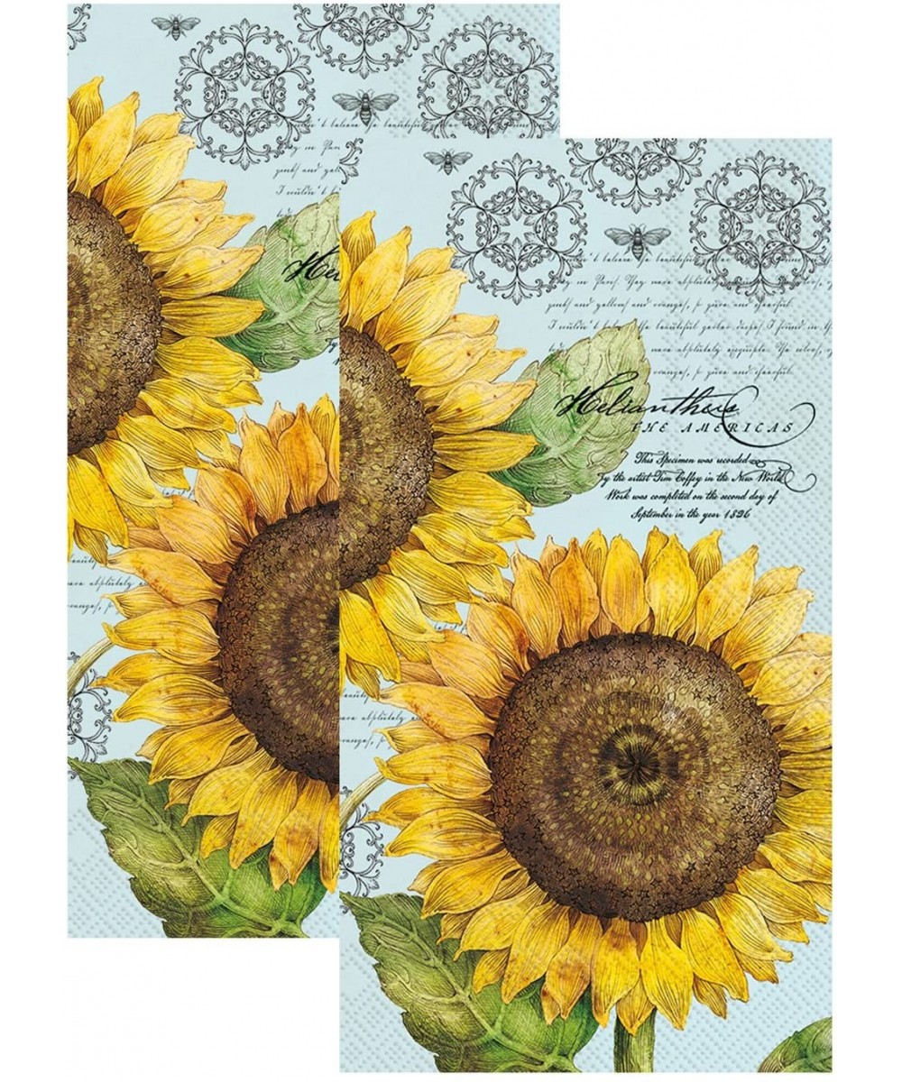 3-Ply Paper Botanical Sunflower- 16 Count Guest Towel Napkins- Light Blue Set of 2 - Light Blue - CL180I7660E $17.10 Tableware