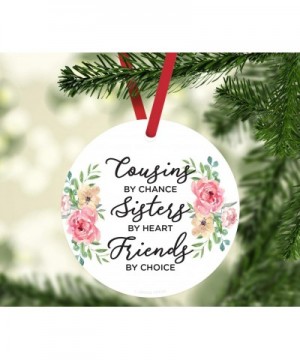 Round Metal Christmas Ornament Funny Friendship Gift- Cousins by Chance- Sisters by Heart- Friends by Choice- Floral Graphic-...