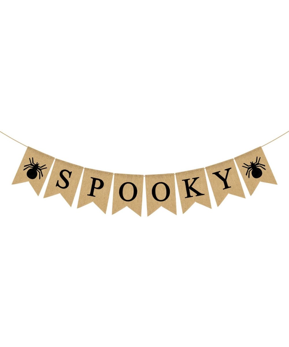 Jute Burlap Spooky Banner with Spider Halloween Party Mantel Fireplace Garland Decoration - C118Y6SUGTO $6.37 Banners & Garlands