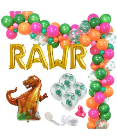 102Pcs Girls Dinosaur Tropical Hawaiian Balloon Garland Kit- Jungle Luau Party Balloon Arch Garland- Palm Leaves Balloons- 30...