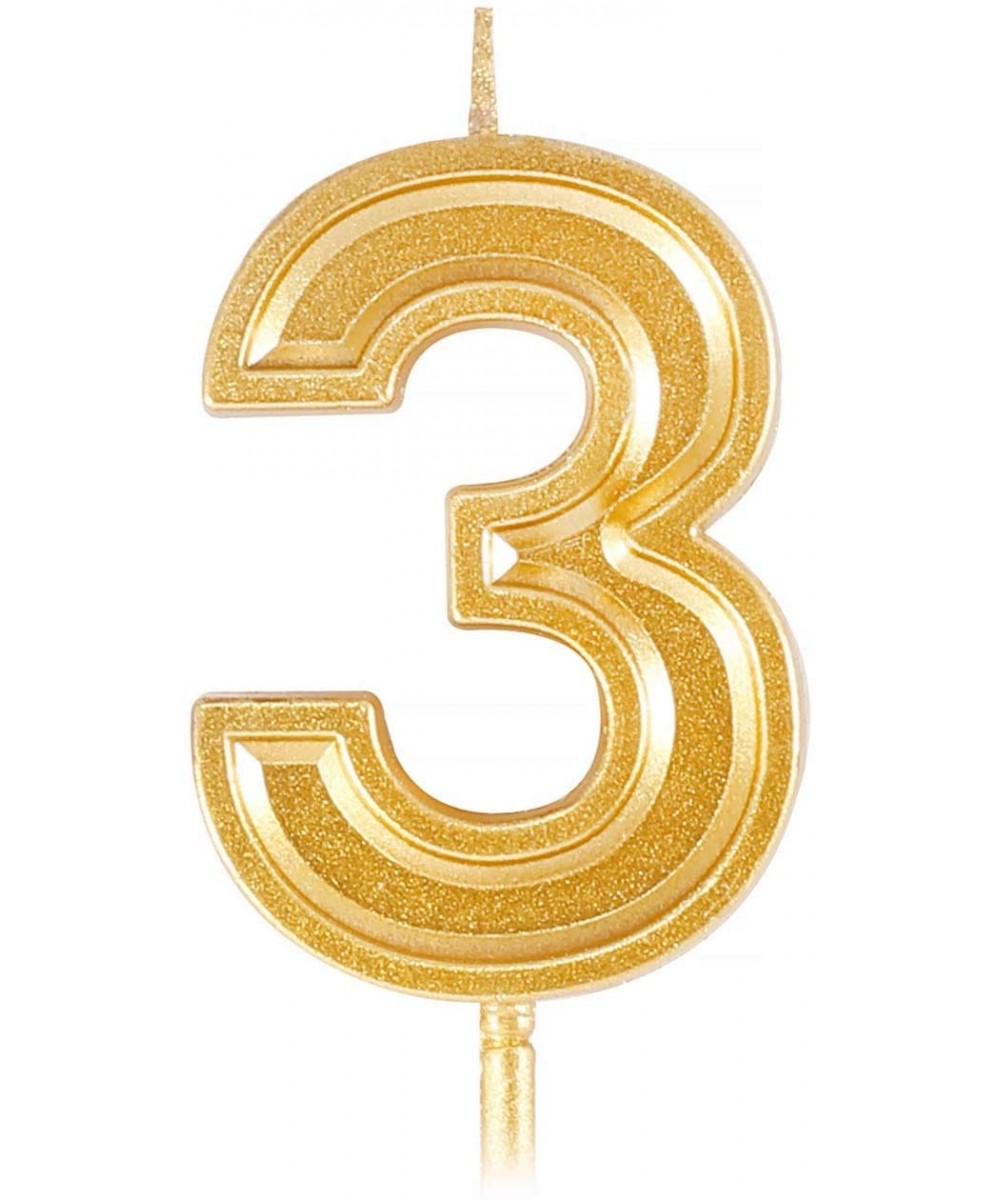 Birthday Cake Candle Number 3- Golden Glitter Numeral Topper Decoration for Wedding Anniversary- Kids and Adults Party Celebr...