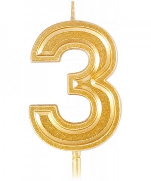 Birthday Cake Candle Number 3- Golden Glitter Numeral Topper Decoration for Wedding Anniversary- Kids and Adults Party Celebr...