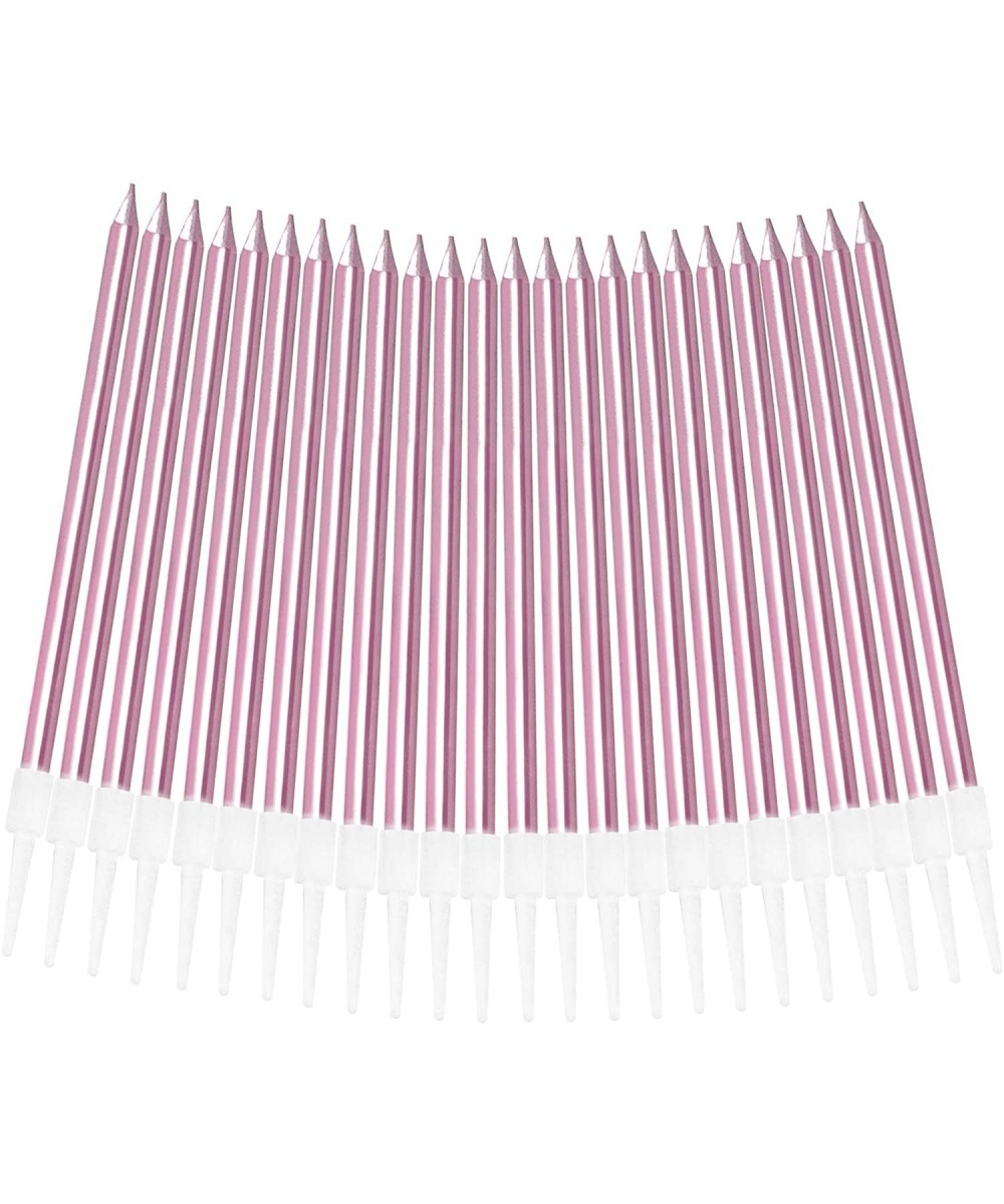 24 Count Pink Birthday Candles- Metallic Long Thin Pink Cake Candles in Holders for Cupcake Wedding Cake Birthday Cake Party ...