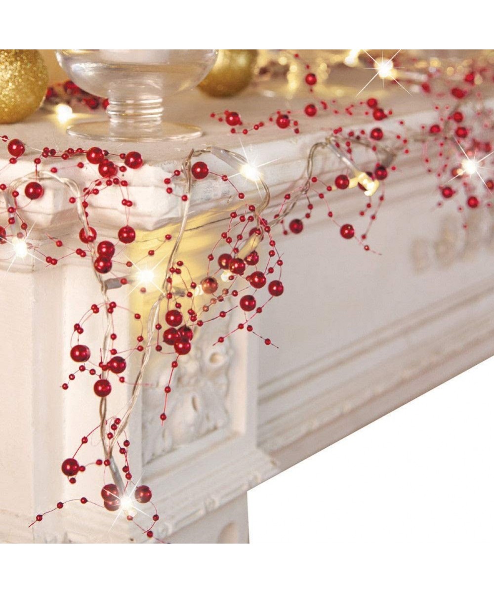 Cordless Lighted Berry Beaded Holiday Christmas Decorations Garland 2.5m (red) - red - CI18M5KMMII $11.57 Garlands