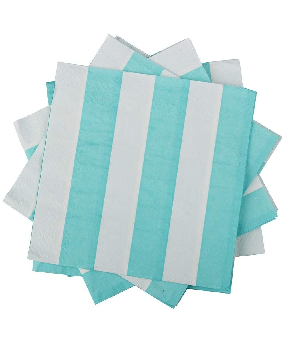 Medium Lunch Napkins - 6 1/2 x 6 1/2 - Aqua Blue Stripe - 16/Pack - Aqua - C61955OLHE3 $5.93 Tableware