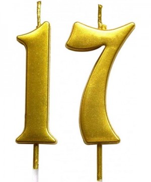 Gold 17th Birthday Numeral Candle- Number 17 Cake Topper Candles Party Decoration for Girl Or Boy - C518TZY2T0Q $9.36 Cake De...