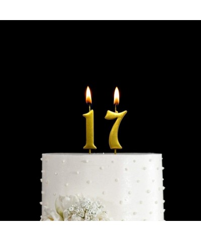 Gold 17th Birthday Numeral Candle- Number 17 Cake Topper Candles Party Decoration for Girl Or Boy - C518TZY2T0Q $9.36 Cake De...