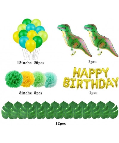 Dinosaur Party Birthday Decoration Supplies for Boys Happy Birthday Balloons-Monstera Leaves and Paper Pom Poms-Dinosaur Ball...