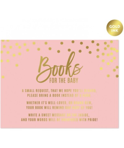 Blush Pink and Metallic Gold Confetti Polka Dots Baby Shower Party Collection- Books for Baby Request Cards- 20-Pack- Games A...