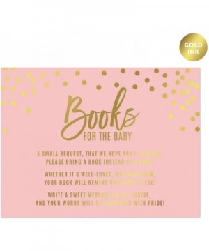 Blush Pink and Metallic Gold Confetti Polka Dots Baby Shower Party Collection- Books for Baby Request Cards- 20-Pack- Games A...