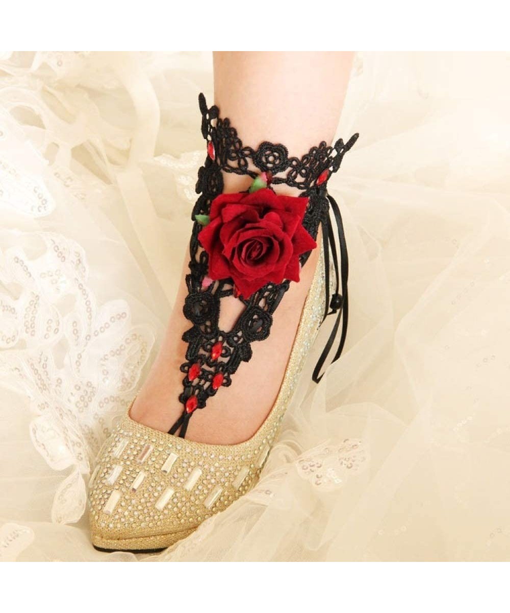 Handmade Vintage Rose Lace Lace Anklet Matching Jewelry Gift-red-One Size - CC18LGNML6L $22.38 Swags