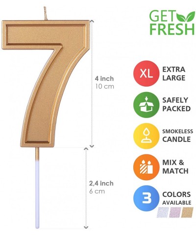 Number 7 Birthday Candle - Extra Large Gold Number Seven Candle on Stick 3.94 Inch Gold Number Candles for Birthday Anniversa...