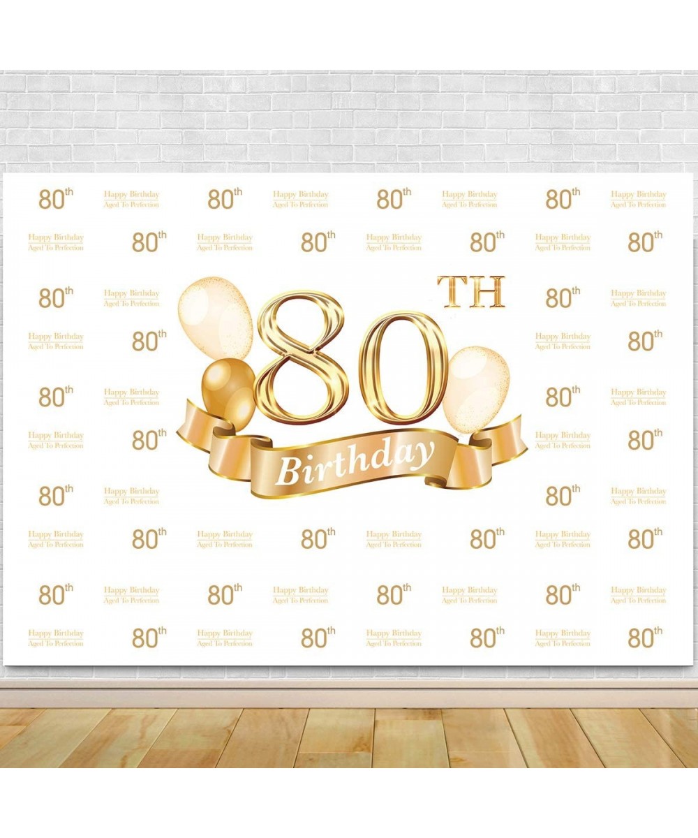 80th Birthday Photography Backdrop - Eighty Birthday Photo Studio Booth Background- 80th Birthday White Gold Party Banner Dec...