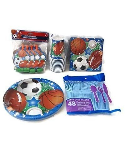 Sports Theme Birthday Party Supplies Pack - Plates- Napkins- Cups- Cutlery- Party Blowouts - Baseball- Football- Soccer- Bask...