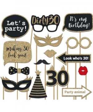 Fully Assembled 30th Birthday Photo Booth Props - Set of 30 - Black & Gold Selfie Signs - 30th Party Supplies & Decorations -...