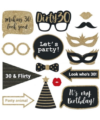 Fully Assembled 30th Birthday Photo Booth Props - Set of 30 - Black & Gold Selfie Signs - 30th Party Supplies & Decorations -...