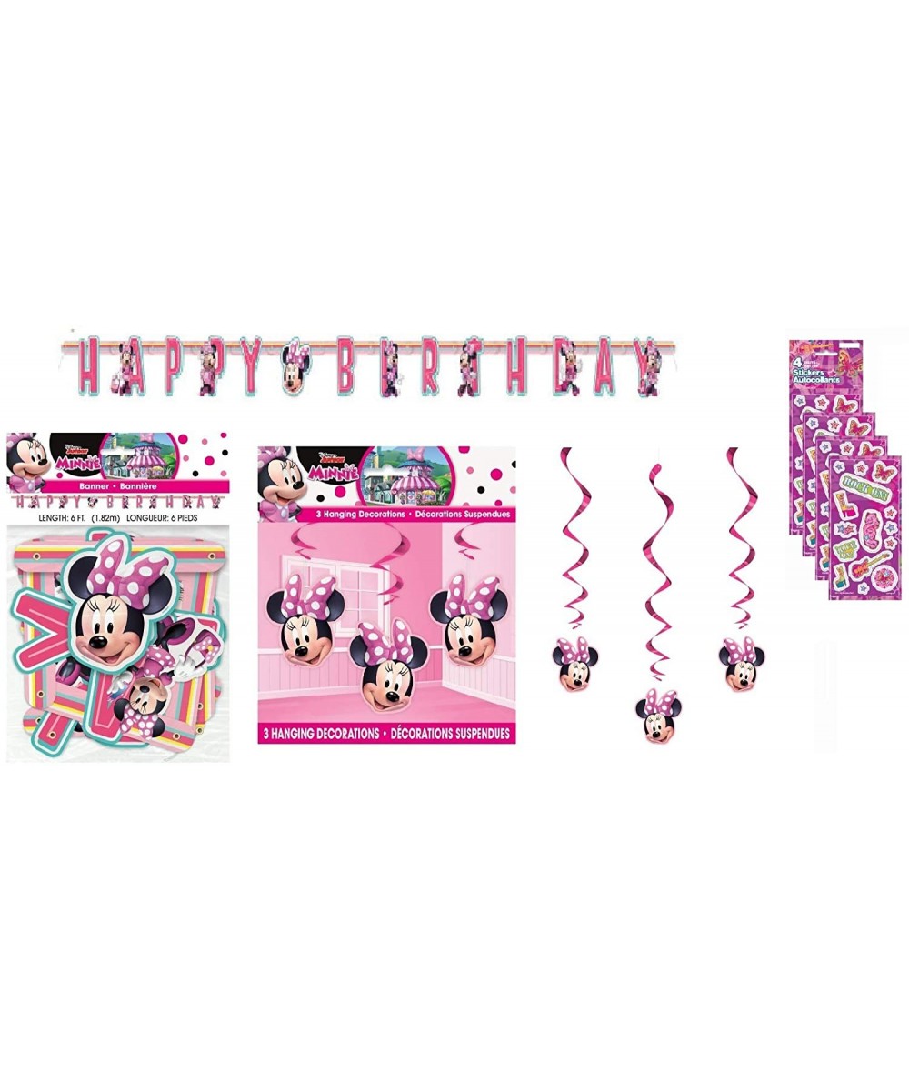 Minnie Mouse Birthday Party Supplies Decoration Bundle includes Happy Birthday Banner- Swirl Hanging Decorations- Stickers - ...