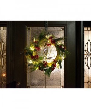 22 Inch Light-Up Christmas Wreath with Pine & Red Cranberries- Battery Operated LED Lights with Timer - CM18IA8U3OG $28.76 Wr...