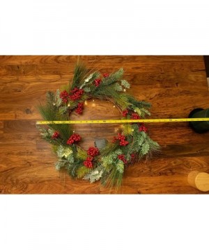 22 Inch Light-Up Christmas Wreath with Pine & Red Cranberries- Battery Operated LED Lights with Timer - CM18IA8U3OG $28.76 Wr...