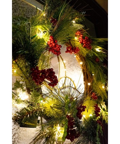 22 Inch Light-Up Christmas Wreath with Pine & Red Cranberries- Battery Operated LED Lights with Timer - CM18IA8U3OG $28.76 Wr...