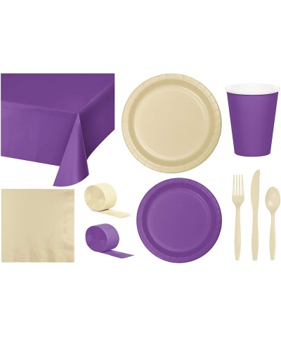 Party Bundle Bulk- Tableware for 24 People Amethyst and Ivory- 2 Size Plates Napkins- Paper Cups Tablecovers and Cutlery- Box...