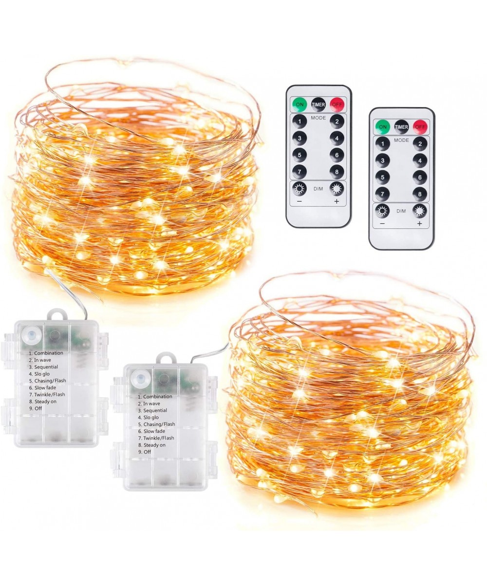 Fairy String Lights Battery Operated- 2 Pack 33Ft 100 LED String Lights with Remote Timer 8 Lighting Modes- Waterproof Copper...