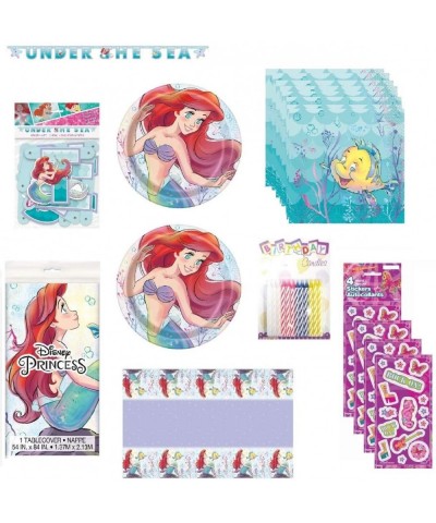 Little Mermaid Ariel Birthday Party Supplies Bundle for 16 includes Plates- Napkins- Table Cover- Banner- Stickers- Candles -...