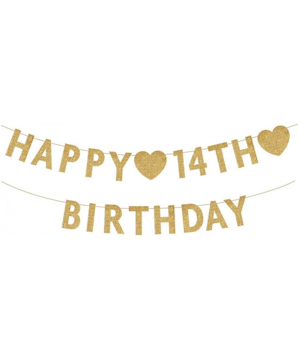 Gold Happy 14th Birthday Banner- Glitter 14 Years Old Boy or Girl Party Decorations- Supplies - Gold-happy - CX19IHR2N6R $6.4...